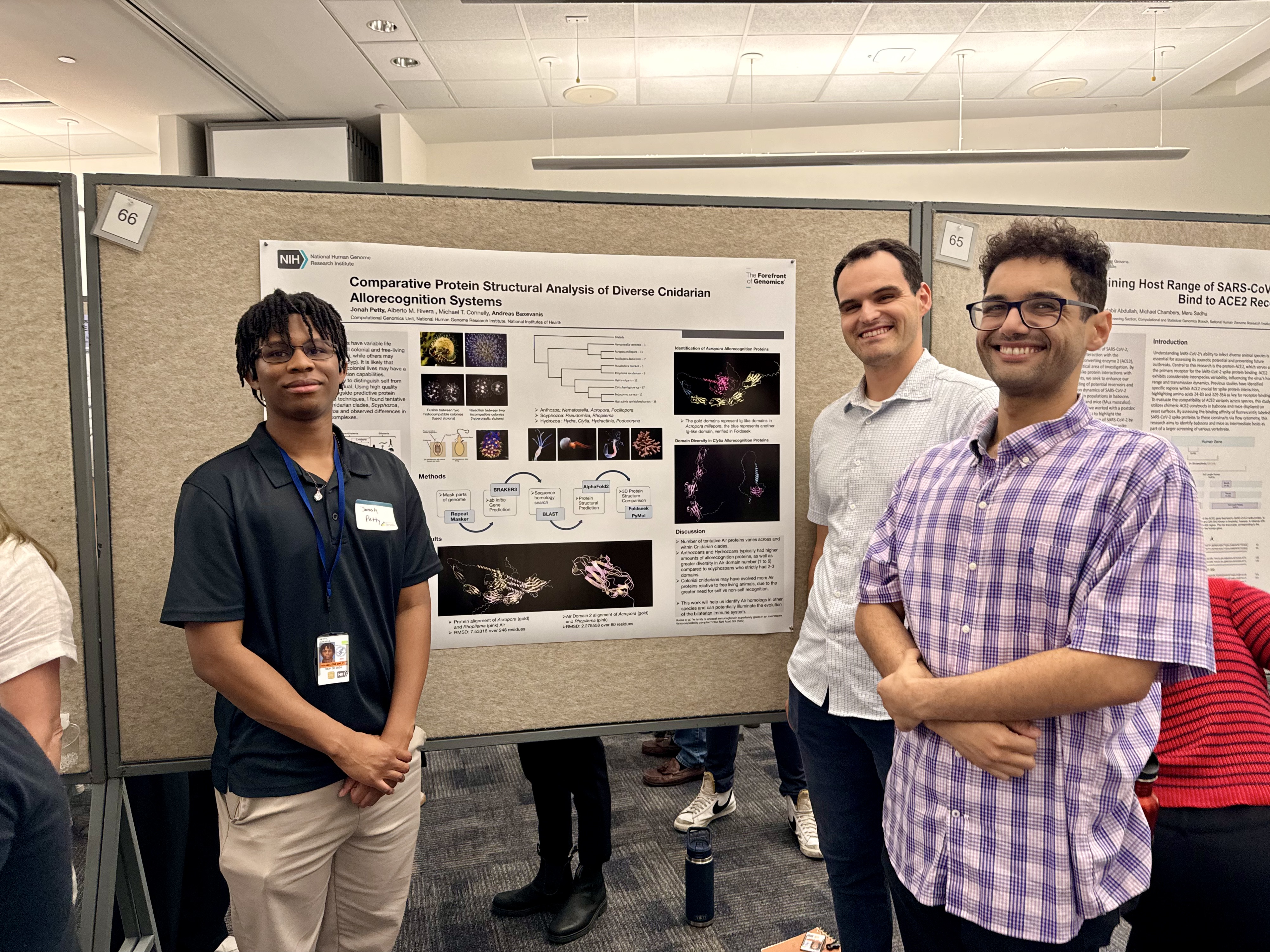 Jonah presenting his poster at the NIH research symposium, picture with Alberto Rivera and myself.